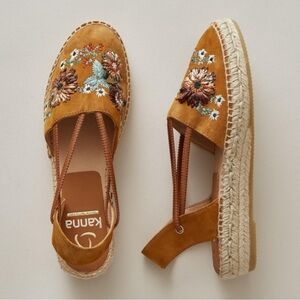Kanna Sundance Blossom Embroidered Espadrilles Brown Sz 39 Boho Festival Hippie